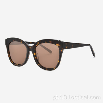 Óculos de sol feminino de acetato de corte chanfrado Cat Eye